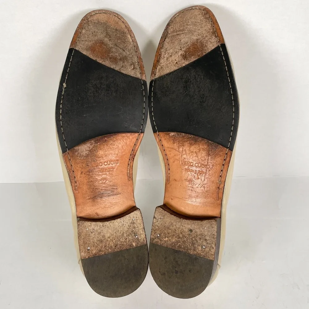 Paul Fredrick Loafers Mens Size 12 Beige Leather Strap Slip On Casual Shoes